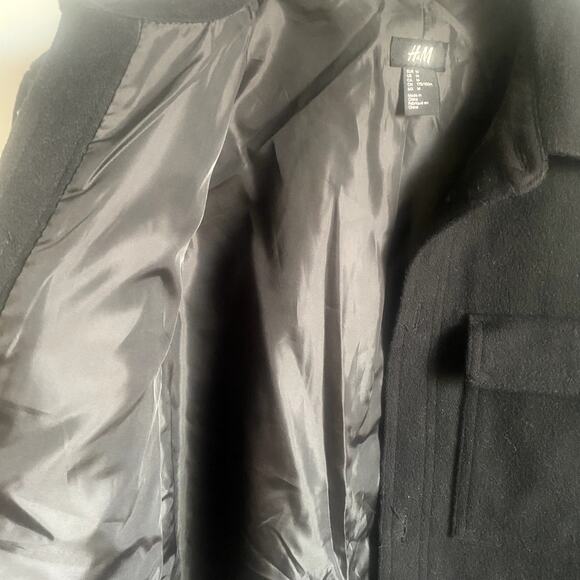 H&M Men's Black Wool Four Pocket Button Front Lined Coat Size Medium - Picture 7 of 9